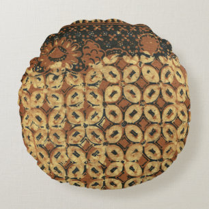 Batik Earthy Kaffeebohne Elegant Rustikal Robust Rundes Kissen