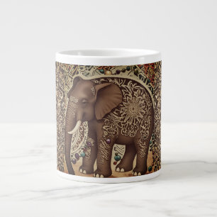 Batik, Elefant, antiker, Vintager Stil, braun Jumbo-Tasse