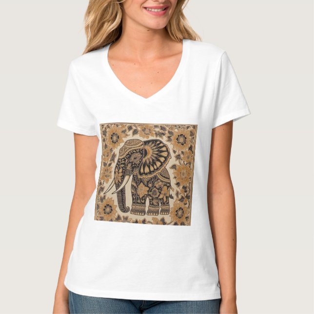 Batik Elephant Vintage Style Design T-Shirt (Vorderseite)