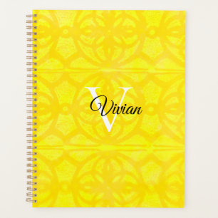 Batik jaune vif Élégant Monogramme Nom Planificate