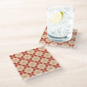 Batik Kawung, indonesisches Muster, Javanisch, Eth Glasuntersetzer