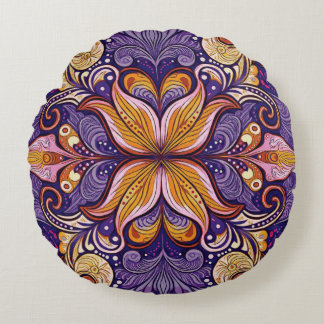 Batik Lila Muster Rundes Kissen