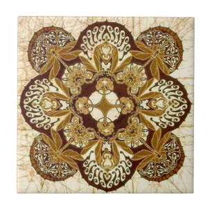Batik-Mandala in Brown und in TAN Fliese