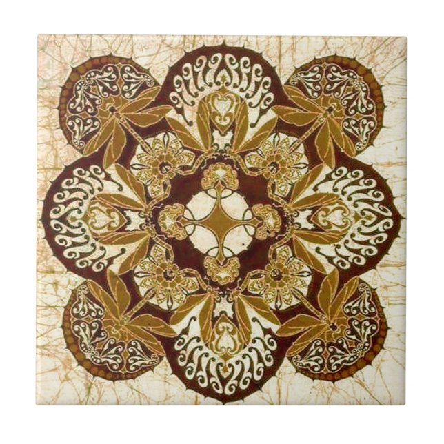 Batik-Mandala in Brown und in TAN Fliese (Vorderseite)