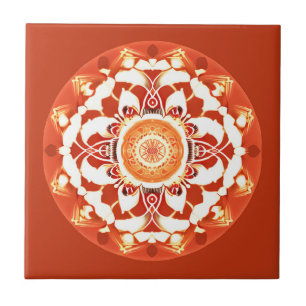 Batik Mandala Muster in Rust Red Fliese