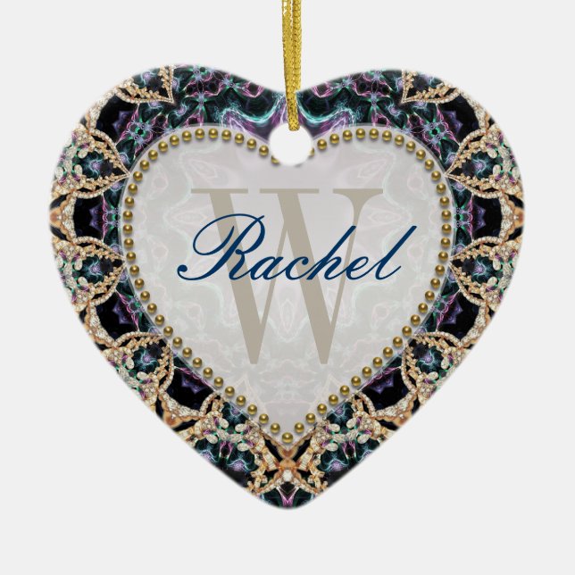 Batik Or Bleu Monogramme Amour Ornement Coeur (Devant)