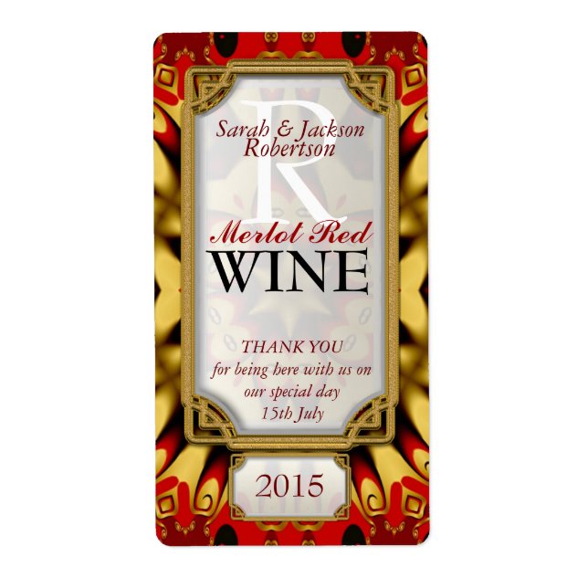 Batik Red Gold Eastern Custom Wine Bottle Labels (Vorne)