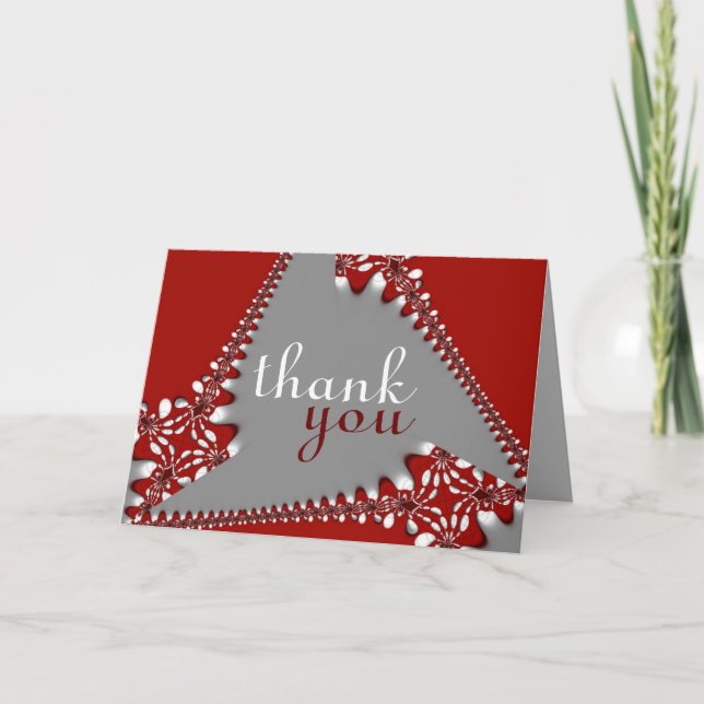 Batik Red Silver Merci Gracias Merci Danke Card (Devant)