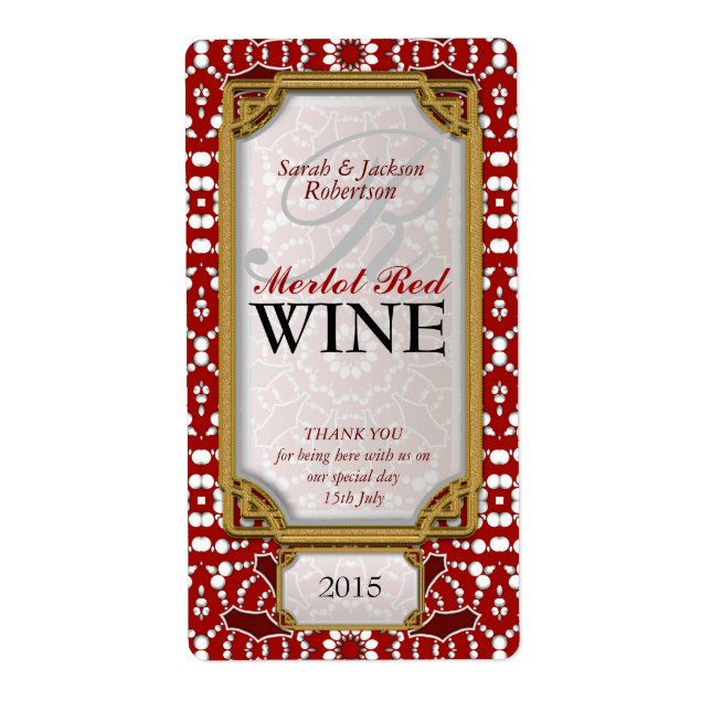 Batik Rot Design Custom Wine Bottle Labels (Vorne)
