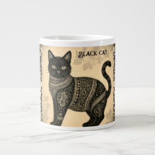 Batik, Schwarze Katze, Batik Katze, Vintager Stil Jumbo-Tasse