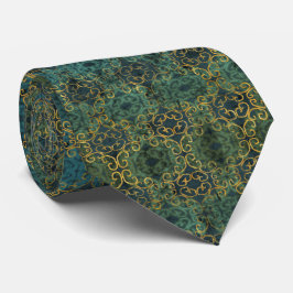 Batik Scroll Emerald und Gold Krawatte