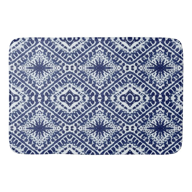Batik Star n Diamond Shibori Indigomuster Badematte (Vorderseite)
