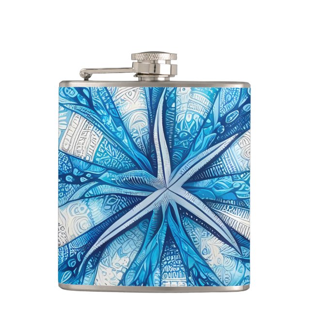 Batik Starfish Sand Dollar Blue Shells Beach Flachmann (Vorderseite)