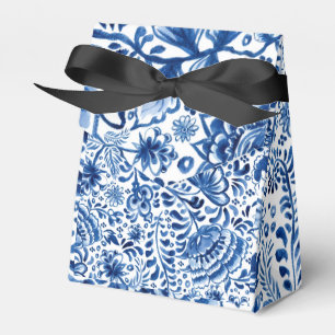 Batik-Stil Blau-Weiß-Blumen-Foto Geschenkschachtel