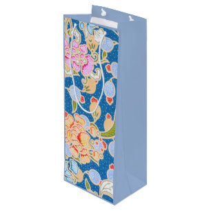 Batik Stil Muster Punkte Blume Blau Hintergrund Geschenktüte Für Weinflaschen
