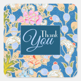 Batik Style Blume Blue Background Vielen Dank Quadratischer Aufkleber