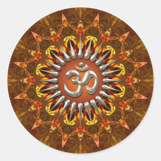 Batik Sun Om (Om) Symbolaufkleber Runder Aufkleber (Vorderseite)