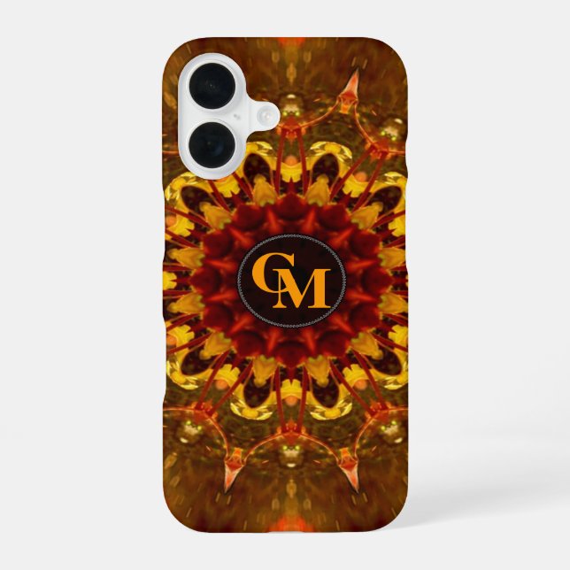 Batik Sunflower Monogram iPhone 16 Hülle (Rückseite)
