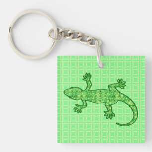 Batik tribal Gecko - chaux et vert émeraude