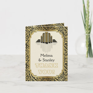 Bâtiments Art déco noir, or mariage Merci