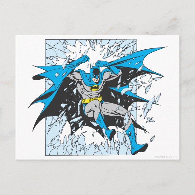 Batman bricht durch Glas Postkarte (Vorderseite)