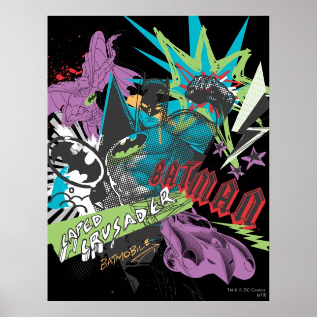 Batman Caped Crusader Neon Collage Poster (Vorne)
