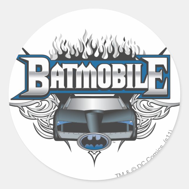 Batman Car und Flammen Runder Aufkleber (Vorderseite)