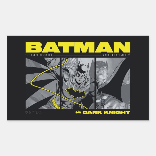 Batman Comic Tri-Panel Graphic Rechteckiger Aufkleber (Vorderseite)