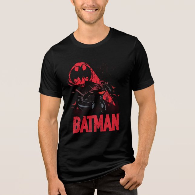 Batman Crimson Bat Signal Tri-Blend Shirt (Vorderseite)