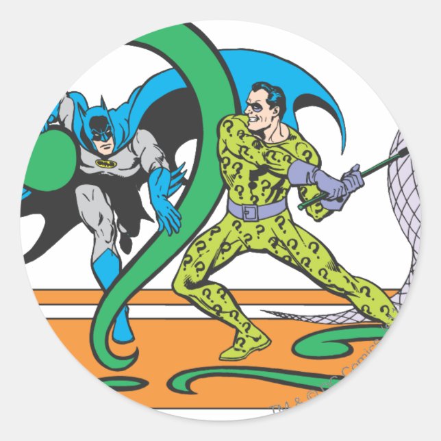 Batman Fights Riddler Runder Aufkleber (Vorderseite)