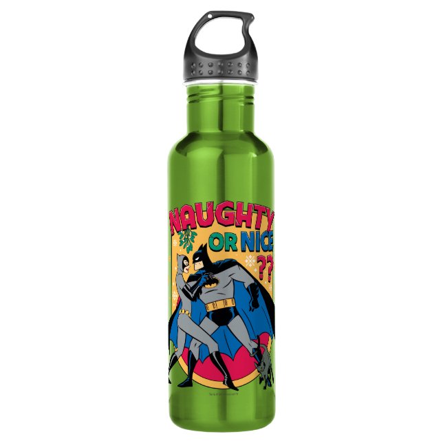 Batman | Frau unter Mistletoe naughty oder Nice Edelstahlflasche (Vorderseite)