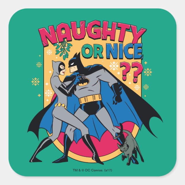 Batman | Frau unter Mistletoe naughty oder Nice Quadratischer Aufkleber (Vorderseite)
