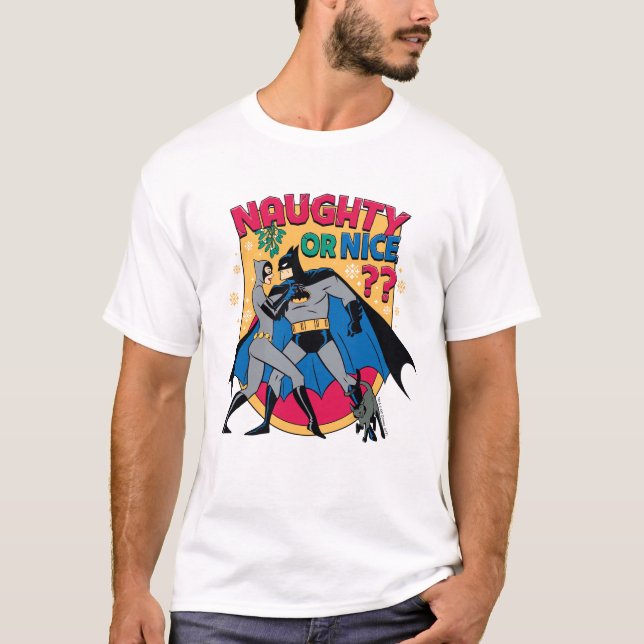 Batman | Frau unter Mistletoe naughty oder Nice T-Shirt (Vorderseite)
