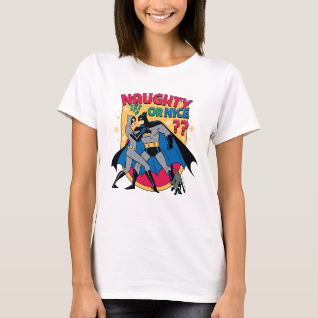 Batman | Frau unter Mistletoe naughty oder Nice T-Shirt (Vorderseite)