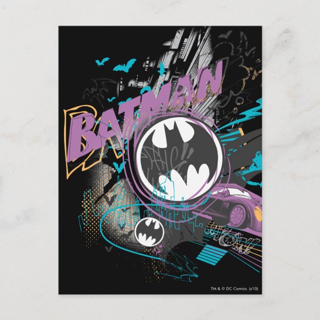 Batman Gotham Skyline Sketch Postkarte (Vorderseite)