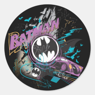 Batman Gotham Skyline Sketch Runder Aufkleber