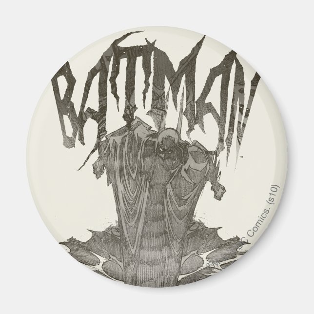 Batman | Grafisches Novel Pencil-Design Beige Logo Magnet (Vorne)