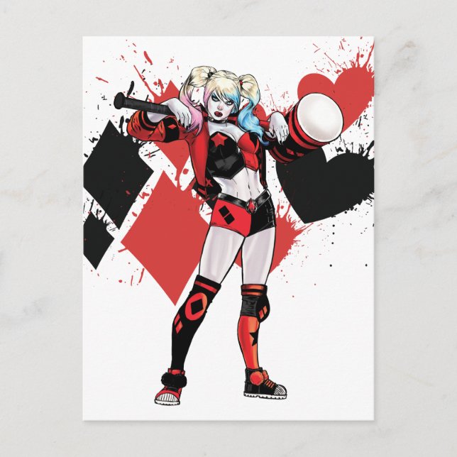 Batman | Harley Quinn Hearts & Diamonds Spritzer Postkarte (Vorderseite)
