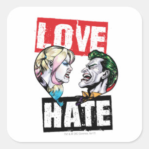 Batman   Harley Quinn & Joker Liebe/Hate Quadratischer Aufkleber