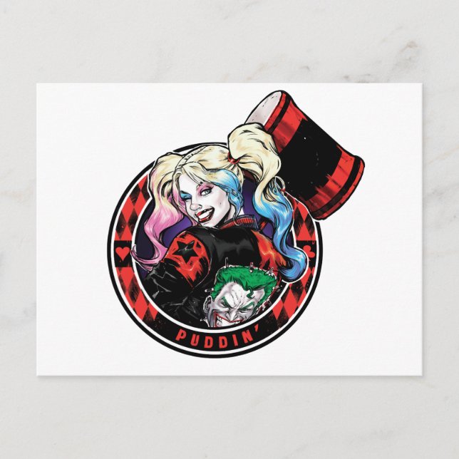 Batman | Harley Quinn Winking mit Mallet Postkarte (Vorderseite)