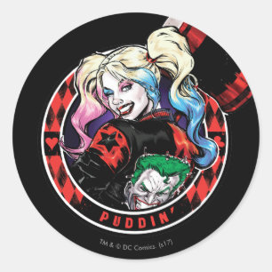 Batman   Harley Quinn Winking mit Mallet Runder Aufkleber