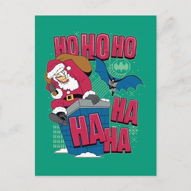 Batman | Joker Weihnachtsmann Klettersteig Kletter Feiertagspostkarte (Vorderseite)