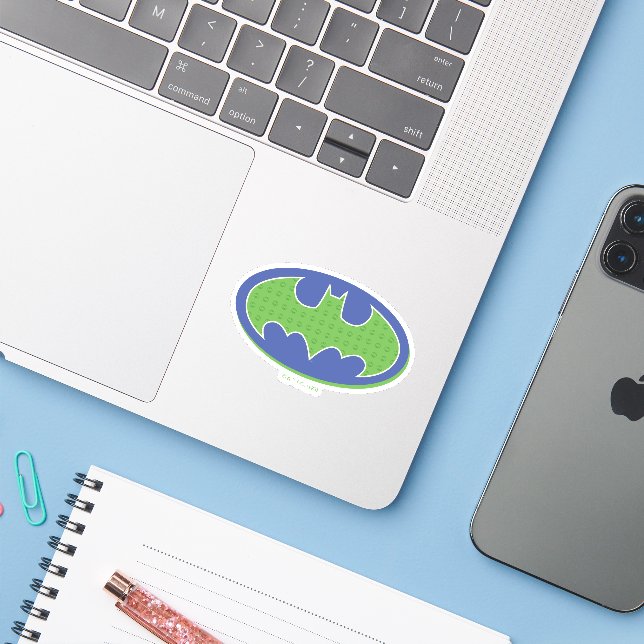 Batman | Lila und grünes Symbol Aufkleber (Laptop mit iPhone)