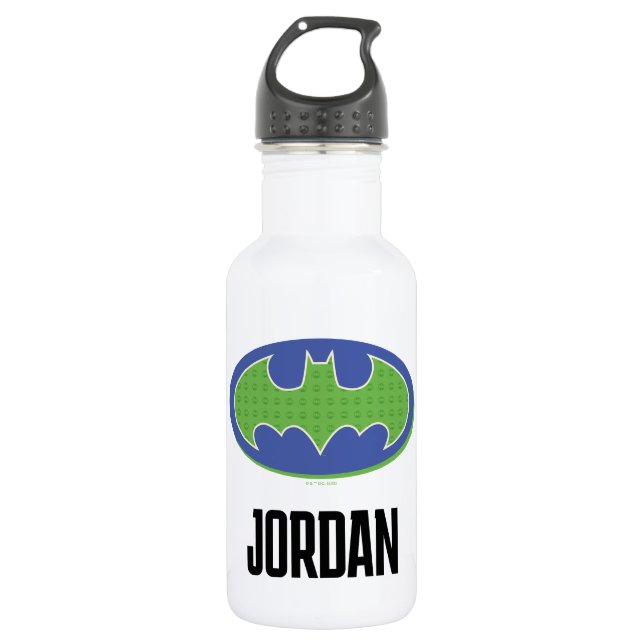 Batman | Lila und grünes Symbol Edelstahlflasche (Vorderseite)