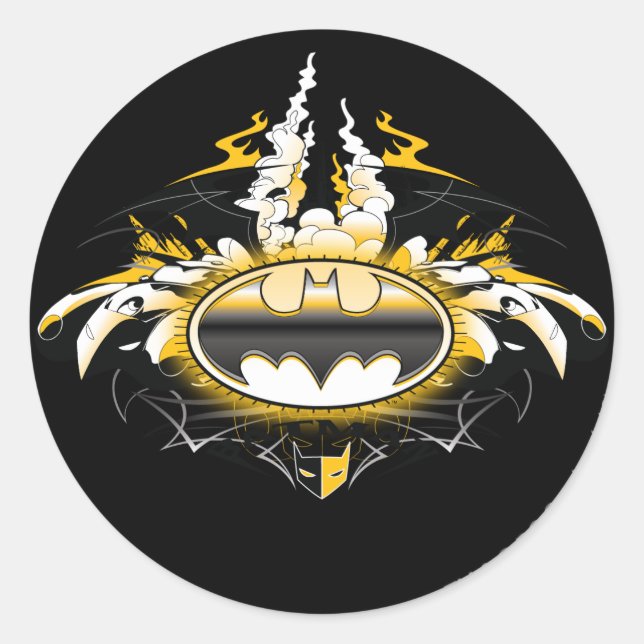 Batman-Logo mit Autos Runder Aufkleber (Vorderseite)