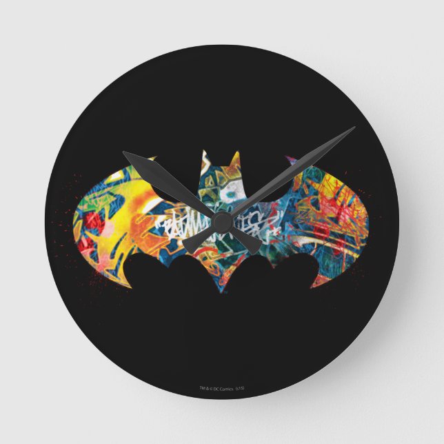 Batman Logo Neon/80er Graffiti Runde Wanduhr (Vorderseite)