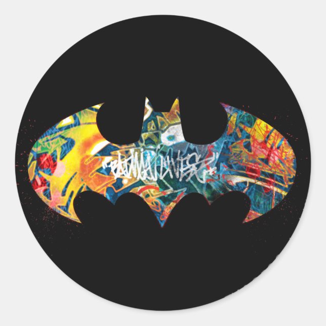 Batman Logo Neon/80er Graffiti Runder Aufkleber (Vorderseite)