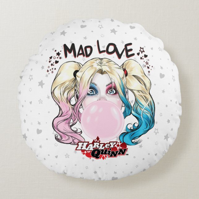 Batman | Mad Liebe Harley Quinn Kaububble Gum Rundes Kissen (Vorderseite)