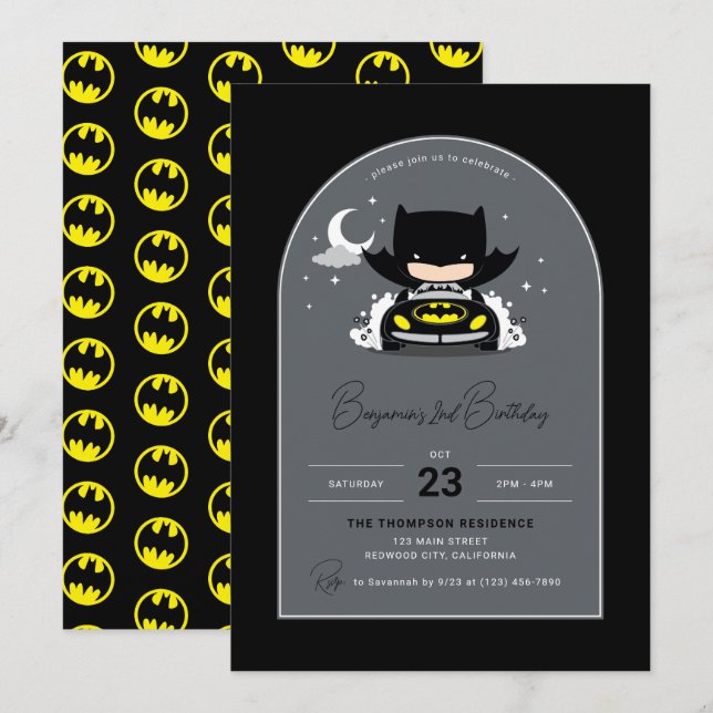 Batman - Moon and Stars Geburtstag Einladung (Vorne/Hinten)