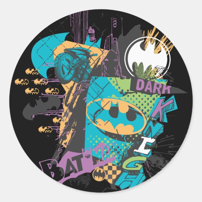 Batman Neon The Dark Knight Collage Runder Aufkleber (Vorderseite)